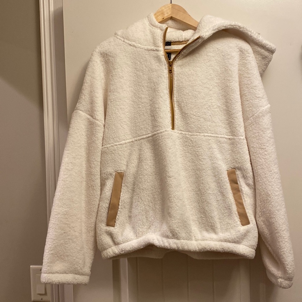 Gap 1/4 Zip Women’s Sherpa Hoodie Pullover, Size Large, Cream